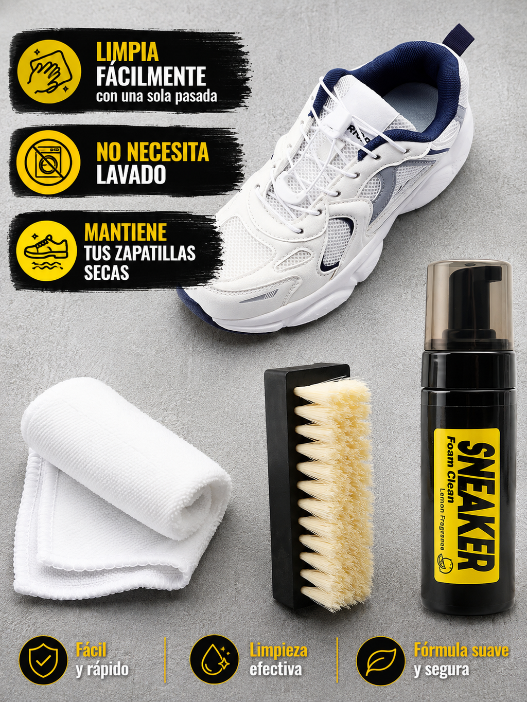 Espuma Limpiadora para Zapatillas – Limpieza en Seco sin Agua 150 ml + Cepillo y Paño