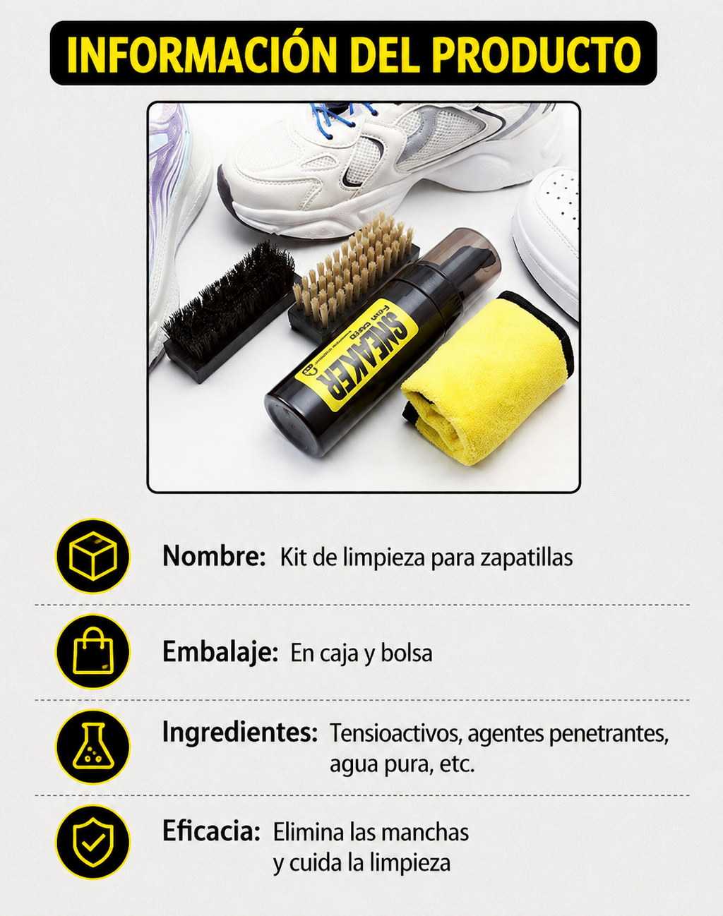 Espuma Limpiadora para Zapatillas – Limpieza en Seco sin Agua 150 ml + Cepillo y Paño